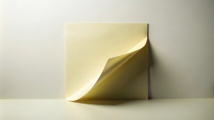 Poster - Cream-colored paper sheet with a curled corner, minimalist design, simple background, studio shot