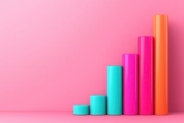 Poster - A colorful bar graph in shades of pink, orange, and teal displaying upward growth against a matching pink background.