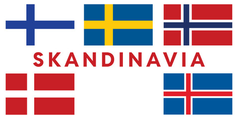 simple flags of scandinavia.nordic countries. correct size, proportion, colors