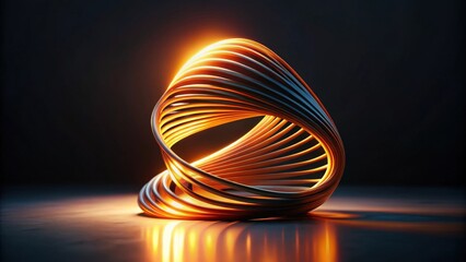 Poster - Abstract Glowing Metal Sculpture with Spiral Design and Warm Light