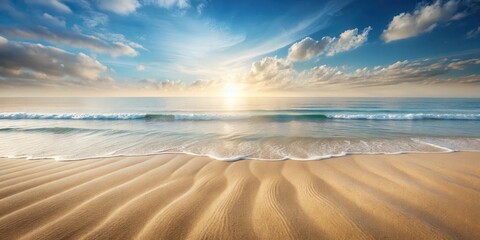 Aufkleber - Serene ocean sunrise with gentle waves washing ashore on a sandy beach