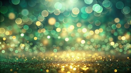 Leinwandbilder - Emerald and Gold Glitter Festive Background with Sparkling Lights