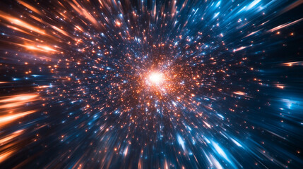 Poster - Dynamic cosmic explosion with vibrant colors and particle movement in space
