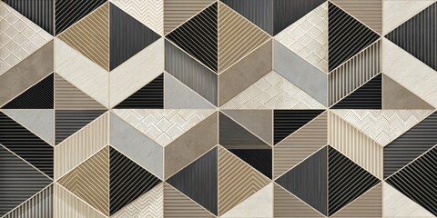 Aufkleber - Abstract Geometric Textile Wall Covering Design with Neutral Tones and Linear Patterns