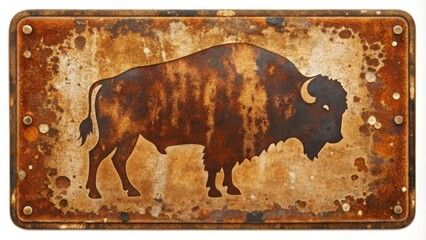 Poster - Rustic Metal Plaque Featuring a Bison Silhouette, a Weathered and Textured Design Element