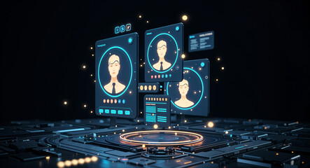 Poster - futuristic employee profile interface, HR concept . Generative AI