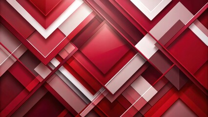 Fototapete - Abstract Red and White Geometric Pattern Design with Layered Shapes and Overlapping Lines