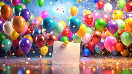 Poster - A festive celebration with colorful balloons and a blank card for your message