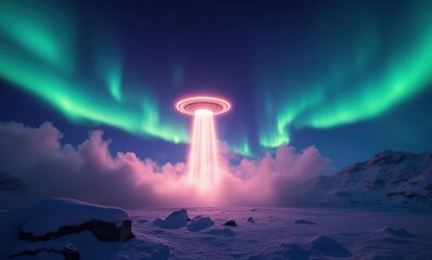 Poster - UFO illuminated by northern lights