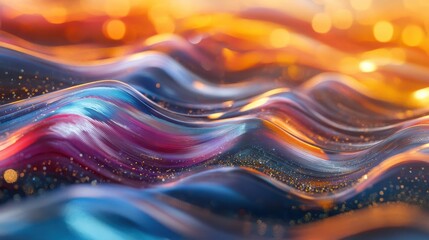 Poster - vibrant abstract waves with multicolored light and glittering highlights