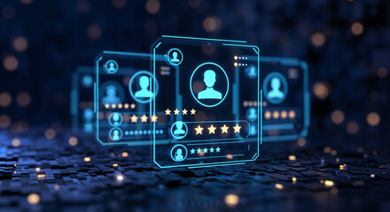 Poster - futuristic employee profile interface, HR concept . Generative AI