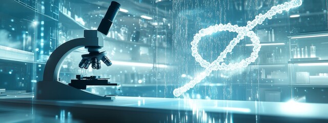 Poster - Microscope & DNA Helix in Modern Lab.
