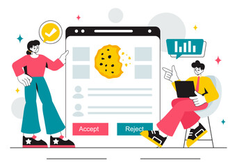 Wall Mural - Internet Cookies Technology Vector Illustration Featuring Tracking Cookie Records of User Browsing Activities on a Website in a Flat Background