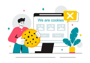 Wall Mural - Internet Cookies Technology Vector Illustration Featuring Tracking Cookie Records of User Browsing Activities on a Website in a Flat Background