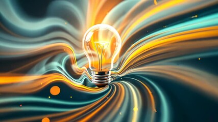 Poster - Glowing light bulb in dynamic wave of colorful energy flow