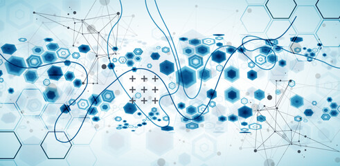 Fototapete - Abstract hexagon background with plexus effect for design works. Vector illustration