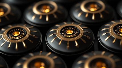 Four Luxury Black and gold buttons with premium stoked vector design, metallic sheen at the center vector, illustration