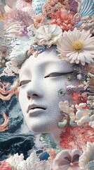 Wall Mural - Floral Face: A Surreal Ocean Dream