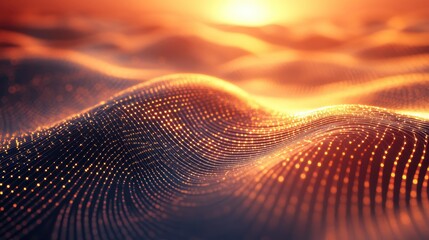 Poster - glowing abstract waves with digital texture in warm sunset colors
