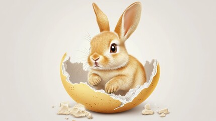 Wall Mural - Illustration of a rabbit inside a cracked easter egg on a white background