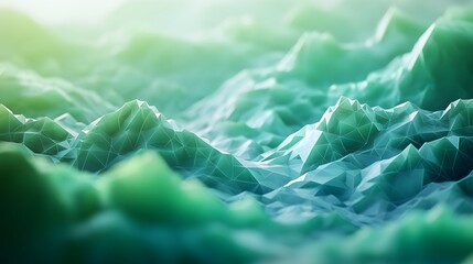 Poster - Abstract Green Teal Polygonal Mountain Landscape
