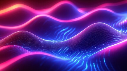 Poster - Vibrant neon waves with dynamic blue and pink light patterns