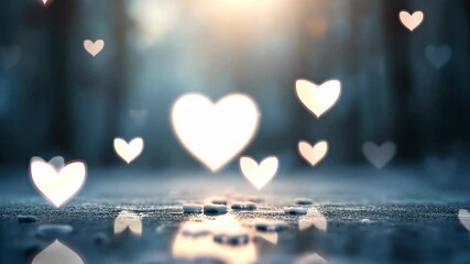 Poster - romantic heart bokeh animation over snowcovered ground in blurred woodland