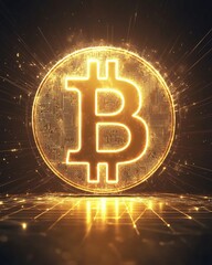 Poster - Glowing Bitcoin Digital Currency Coin Abstract Background