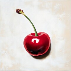 Wall Mural - A Single Ripe Cherry: A Still Life Painting