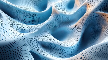 Poster - abstract digital waves of blue dots creating flowing patterns on a surface