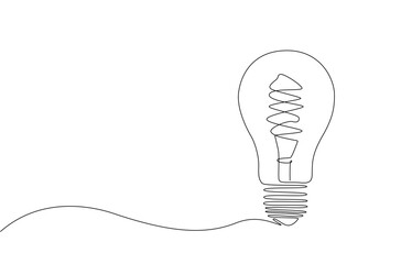 Light bulb in one continuous line drawing. Brainstorm and education symbol or innovation creative concept in simple linear style.Vector illustration eps 10