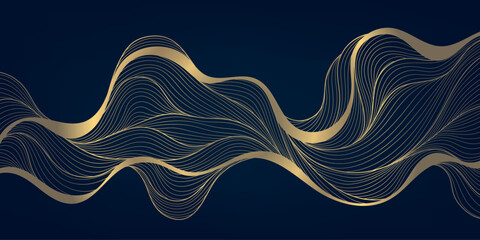 Aufkleber - Vector abstract gold minimalist wave, line luxury art deco background. Wind, water, organic shape ornament, premium japanese style pattern, leaves texture