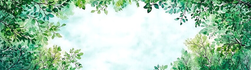 Wall Mural - World forest day concept, Watercolor Illustration of a Tranquil Forest Scene with Lush Greenery and Serene Atmosphere