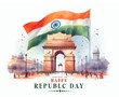 © Antoon - 26 january 75th Republic Day of India design with indain flag and monument illustration heritage.