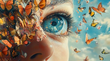 Sticker - Surreal Butterfly Dream: A Whimsical Portrait of Transformation