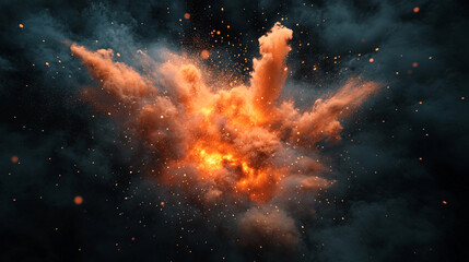 Poster - Explosion creating a fiery cloud with sparks in a dark environment at night