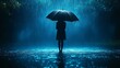 © Sugoi - Woman, umbrella, night, rain, park, solitude, reflection, dark, moody, background