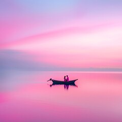 Poster - sunset on the lake valentine's day theme, minimalistic composition, pastel tones, perfect for advert