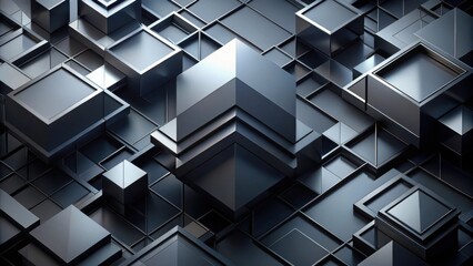 Leinwandbilder - Abstract Geometric Composition Featuring a Stack of Metallic Cubes with Sharp Edges and Reflective Surfaces