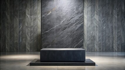 Aufkleber - A minimalist platform in front of a gray stone wall with a single spotlight shining down