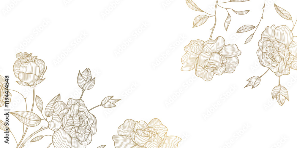 Vector gold on white flowers frame, roses luxury pattern, floral ...