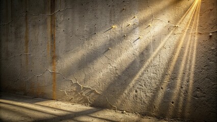 Aufkleber - Sunlight beams through cracks in a weathered concrete wall, casting shadows on the dusty floor