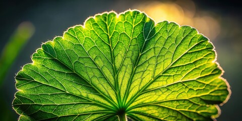 Poster - A Detailed Close-up of a Green Leaf Backlit by the Sun, Revealing its Intricate Veins and Delicate Texture