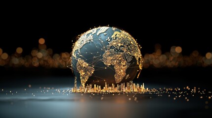 Poster - rotating globe with pulsing lines and dots emanating from major cities, visualizing the flow of info