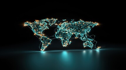 Poster - abstract representation of a global network with continents connected by glowing lines, symbolizing 