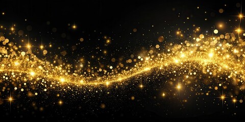Leinwandbilder - A Black Background with Golden Glitter and Sparkle Stream