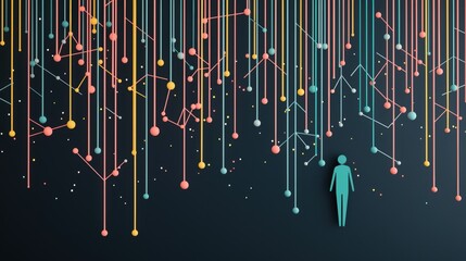 Poster - abstract human figures connected by a network of colorful lines, representing social connections and