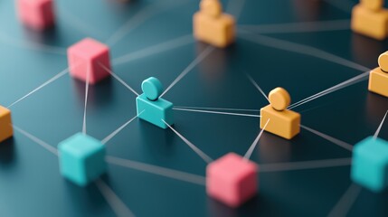 Poster - group of diverse people represented by colorful icons, interconnected by lines and nodes, symbolizin