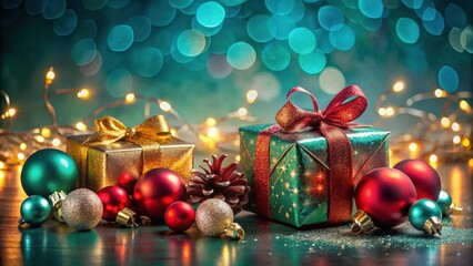 Poster - Festive Gifts and Ornaments Adorned with Sparkling Lights and Festive Cheer