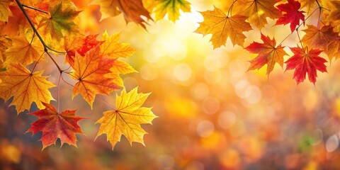 Aufkleber - Golden and Red Autumn Leaves on a Branch Against a Blurred Background of Warm Colors